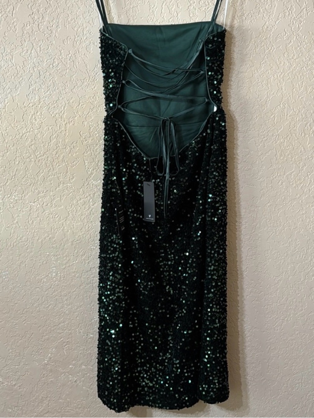 Lulus Dark Green Sequin Velvet Midi Dress L NWT